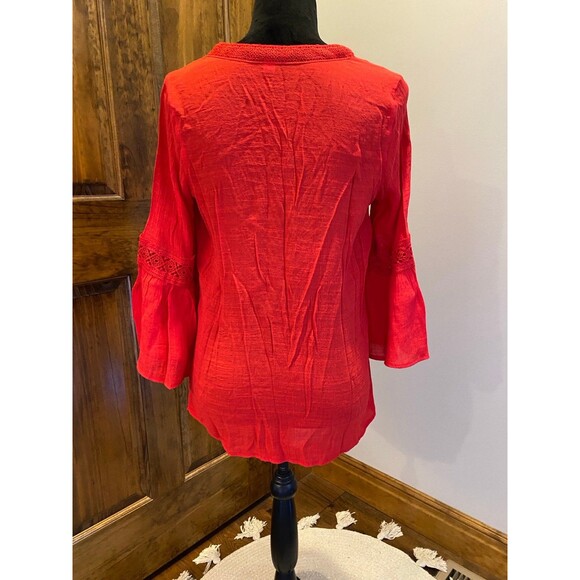 Counterparts Blouse Red Size Medium Boho Peasant  Bell Sleeves Flowy - Picture 5 of 10